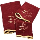 Burgundy Gold Vine Embroidered 3 Piece Towel Set - Bath Towel, Hand Towel, Wash Cloth by Beatrice Home Fashions