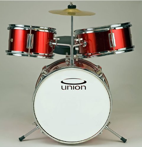 Union 3 pc. Junior Kids Drum Set UT3 *METALLIC RED Complete with Seat, Sticks, Pedal for 3-5 yrs old