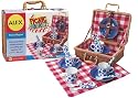 Alex Picnic Basket with 18 Piece Blue Polka Dot Enamelware Dining set