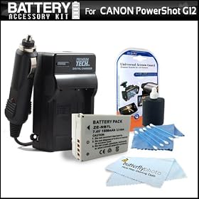 Battery Kit For The Canon Powershot G12 Digital Camera Includes Extended Replacement NB-7l (1500 mAH) Battery + Ac/Dc Rapid Travel Charger + LCD Screen Protectors + 3pc Lens Cleaning Kt
