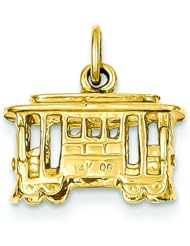 14K Yellow Gold 3D Cable Car Charm San Francisco