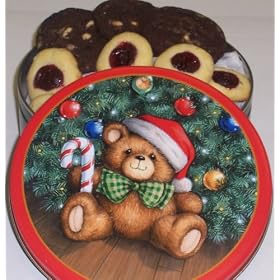 Scott's Cakes Cookie Combos - Chocolate White Chocolate Chip and Strawberry Butter 1lb. Teddy Bear Tin