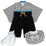 ベビー用はかまオールとスタイと足袋の3点セット (80cm, 足袋13-14cm)