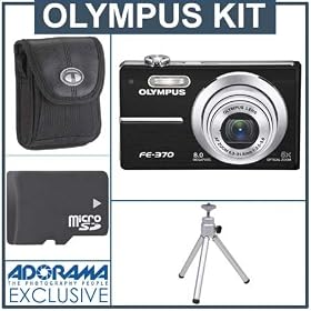 Olympus FE-370 Super-Slim Digital Camera Kit, Black with 1 GB Mirco SD Memory Card, Camera...