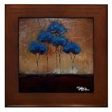 Blue Tree Cluster :: Modern Tree Landscape :: Framed Fine Art Ceramic Tile By Kristen Stein