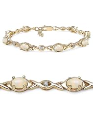 2.16 Genuine Opal 0.12 ct. t.w. Genuine Diamond 14K Gold Plated Sterling Silver Bracelet ( 7.5 inches)