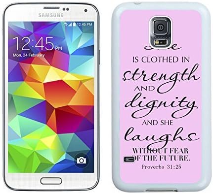 Personalized Pink S5 Case for Girls Women Best New Samsung Galaxy S5 Case White Cell Phone Hard Shell Back Cover Bible Quote Proverbs