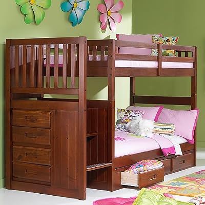 Merlot Twin Twin Staircase Bunk with 3 Drawers