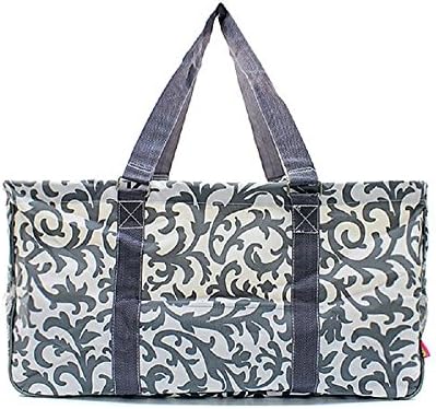 Large Tote Bag Collapsible~23"~Utility~Laundry~Diapers~Picnic~Shopping~Organize (Gray & White Damask)