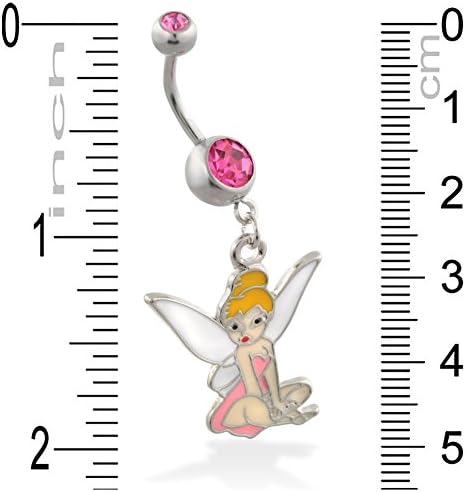 Belly Ring With Dangling Pink Tinkerbell