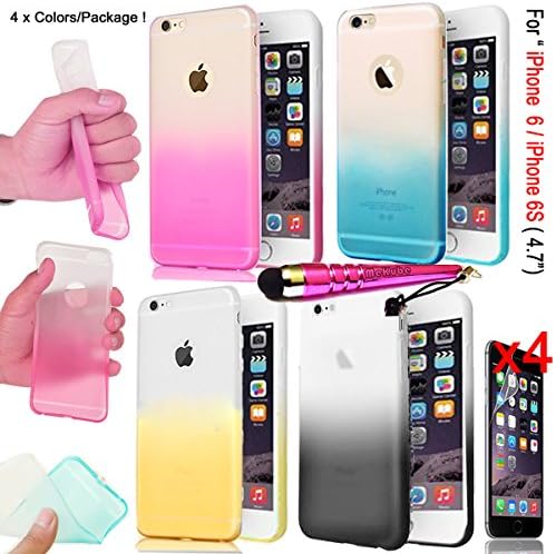 Bundle of [4 Pieces] iPhone 6S Cases, iPhone 6 Cases Protectors (4.7-inch),MeKube® [Matte Gradient] [Ultra Thin] Flexible Gel Soft TPU Case Skin Covers For Apple iPhone 6 6S (Pink/Blue/Yellow/Smoke)