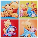 4 x DISNEY Wandbild auf Leinwand von Baby WINNIE the POOH, Tigger, Iaah und Ferkel - je 35 x 35 cm - Kunstdruck auf Holz-Rahmen