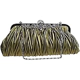 Womens Vintage Satin Pleated Envelope Evening Cocktail Wedding Party Handbag Clutch (17 Colors)