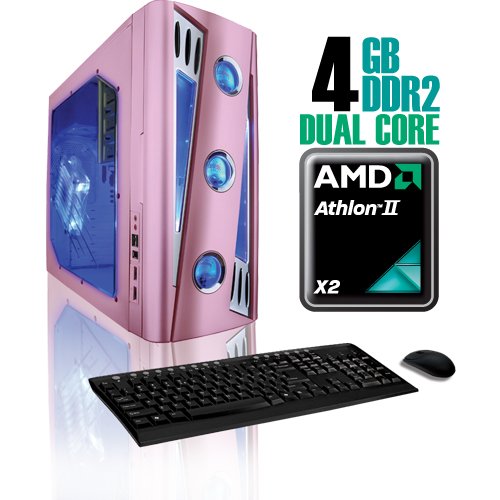 CybertronPC X-Cruiser 2 CANN4120RKS, Pink, AMD Athlon II X2 Dual Core 2.8GHz, 4GB DDR2, 500GB HDD, DVDRW with LightScribe, GeForce 9500GT, 350 Watt Power Supply, Windows 7 Professional 64-bit, 1 Year Parts & Labor Warranty