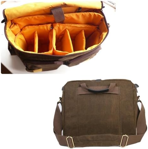 Derkang Waterproof Canvas Shoulder Camera Bag Video Portable Carry Case DSLR Laptop Bag for Sony Canon Nikon Olympus Pentax 14" Macbook Thinkpad Laptop UMPC (Coffee Color)