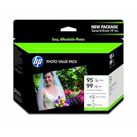 Original HP 95/99 Series Ink Cartridges w/100 Sheet 4x6 inch HP Premium Plus Photo Value Pack in Retail Packaging