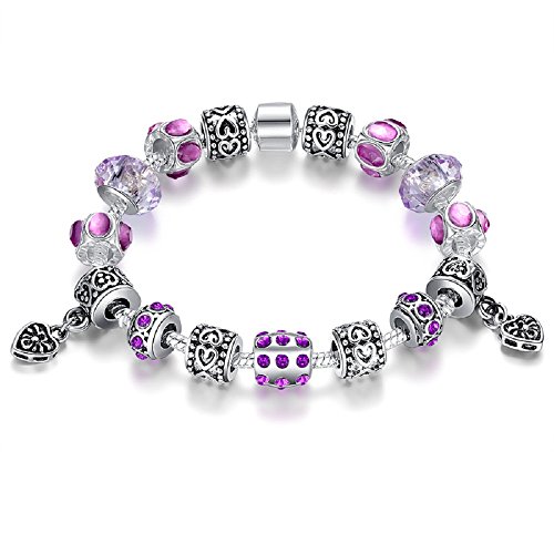 Dazzle Flash Purple Murano Glass Bead Silver Plated Pandora Style Charm Bracelet-BCP051
