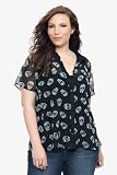 Torrid Plus Size Black Skull Print Chiffon Button-Up Top