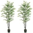 TWO Pre-potted 7' Artificial Black Bamboo Tree X7 W/1440 Lvs. In Plastic Pot