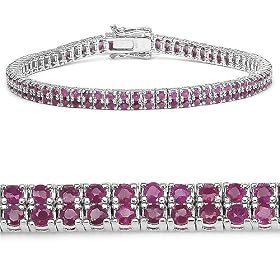 7.00 Carat Genuine Ruby Rounds Double-Row Silver Bracelet by