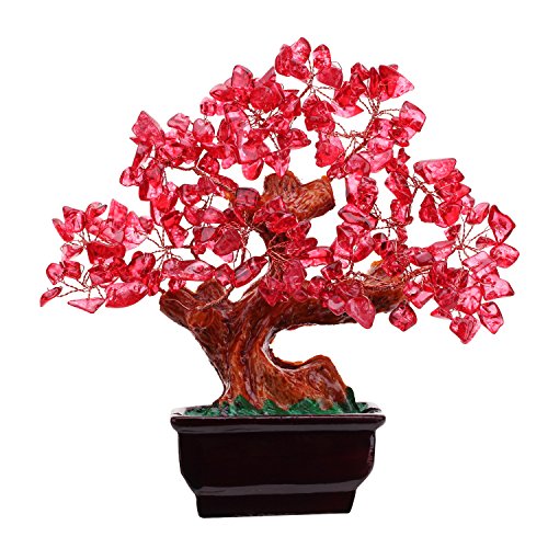 Feng shui red crystal money tree bonsai style decoratio…