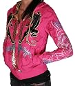 CHRISTIAN AUDIGIER Ed Hardy Womens Hoodie Hooded Sweatshirt Jacket T-Shirt Purple/Pink