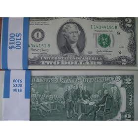 50 New Two $2 Dollar Bill Notes $100 and Fact sheet. Consecutive US BEP Pack Uncirculated Paper Money Currency