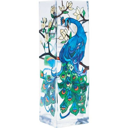 Peacock - Hand Painted Stained Glass Tiffany Style Vase By Joan Baker