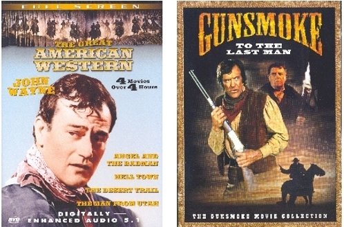{5 Classic Westerns} JOHN WAYNE in Angel And The Badman, Hell Town, The Desert Trail, The Man From Utah / GUNSMOKE: To The Last Man