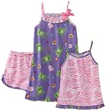 Komar Kids Girls 7-16 Jersey 3 Piece Purple Frogs Pyjama Set