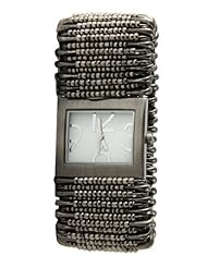 Geneva Womens Gunmetal Fancy Safety Pin Stretch Bracelet Watch