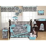 Turquoise Blue and Funky Zebra Animal Print Baby Girl Bedding 9pc Crib Set