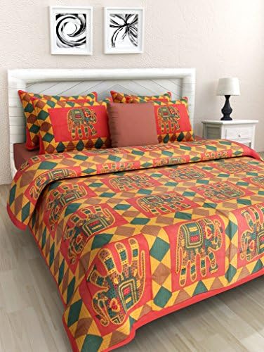 Kismat Collection Indian Rajasthani Double Bedsheet or Bedspread With 2 Pillow Cover