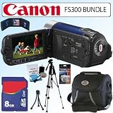 Canon FS300 41x Flash Memory Camcorder in Blue with Accessory Bundle