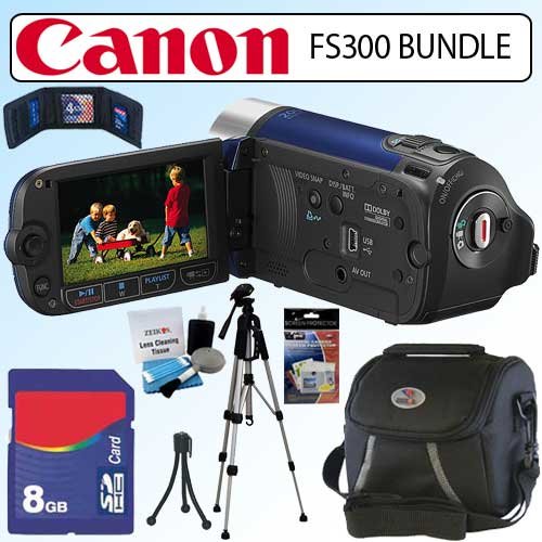 Canon FS300 41x Flash Memory Camcorder in Blue with Accessory Bundle