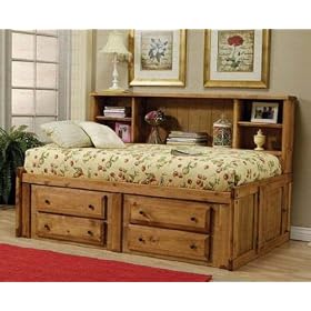 Twin Size Bookcase Bed Cottage Style in Rustic Pine Finish