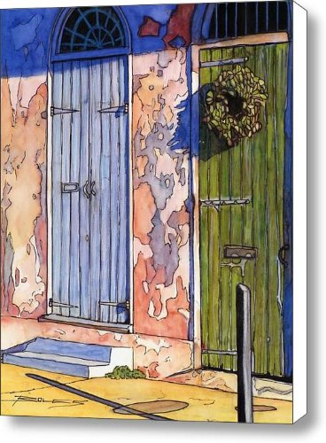 7 French Quarter Door with Christmas Wreath Canvas Print / Canvas Art - Artist John Boles