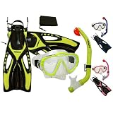 PROMATE Junior Snorkeling Scuba Diving PURGE Mask DRY Snorkel Fins w/ Mesh Bag Set for kids