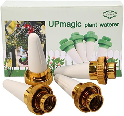 Updated Version Most Easy-Use Vacation Plant Waterer, Set of 4 Ceramic Watering Stakes, Perfect for Plant Watering and Drip Irrigation Watering, Self Watering Spikes for Indoor&amp;Outdoor Use (Golden)