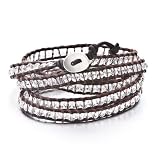 Pugster White Crystal Glass Wrap Bracelet On Brown Leather For Women