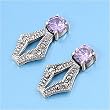 Sterling Silver Earrings with Marcasite with Amethyst CZ - 20mm