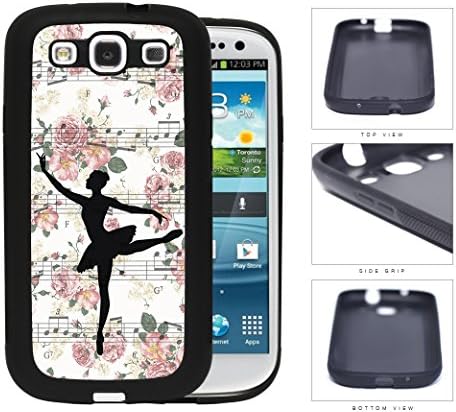 Ballerina Vector on Floral Musical Notes Background Samsung Galaxy S3 I9300 Rubber Silicone TPU Cell Phone Case