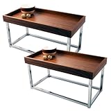 TRAY TOP - Walnut and Chrome Rectangular Coffee Table - PACK OF TWO