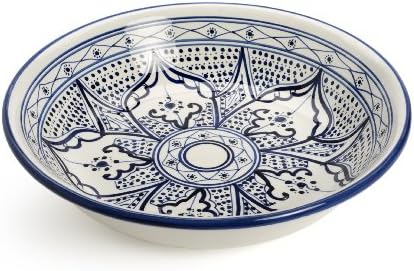 Decorative Tunisian Ceramic Round Bowl Serving Platter Blue White