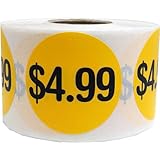 $4.99 Price Point Stickers - Round Yellow and Black Retail Store Self Adhesive Labels - 500 Total Labels