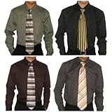 4 PACK: Four Mens Eterno Italy 100% Cotton Dress Shirts & Four Neck Ties - Neck: 17 Sleeve: 35/36