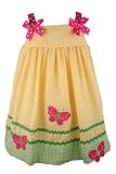 from Rare Editions Rare Editions Baby Girls Yellow Lime Green Seersucker Dress with Fuchsia Butterflies-9 months (Model S635090)