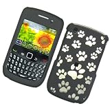 BLACK WITH LASER CUT MULTI DOG PAW RUBBERIZED SNAP ON HARD SKIN SHELL PROTECTOR COVER CASE FOR BLACKBERRY CURVE 8520 8530 + BELT CLIP + IN RETAIL PACKAGE