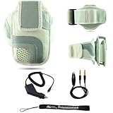 White Adjustable Deluxe Sportband / Workout Armband with Adaptable Neck Str ....