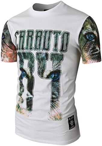 R2P Men's Unique Safari Cat Printing Short-Sleeve T-Shirts WHITE US M/Asia L (KMTTS0367)